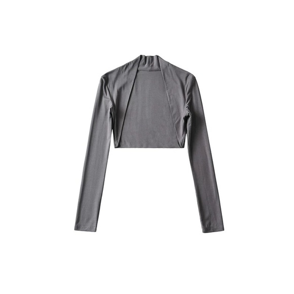 Dark grey cropped cardigan shawl long sleeve small coat top - Picture 3 of 6